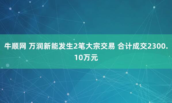 牛顺网 万润新能发生2笔大宗交易 合计成交2300.10万元